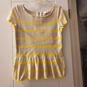 Ann Taylor LOFT Women's SM Yellow w/Tan Short Sleeved Sweater w/ Ruffled Bottom